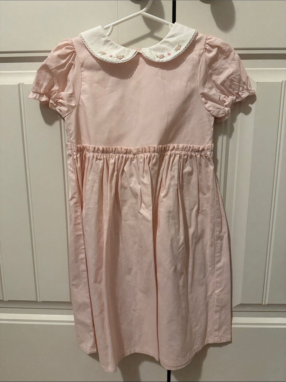 Pink Peter Pan Collar Dress with Embroidered Flowers